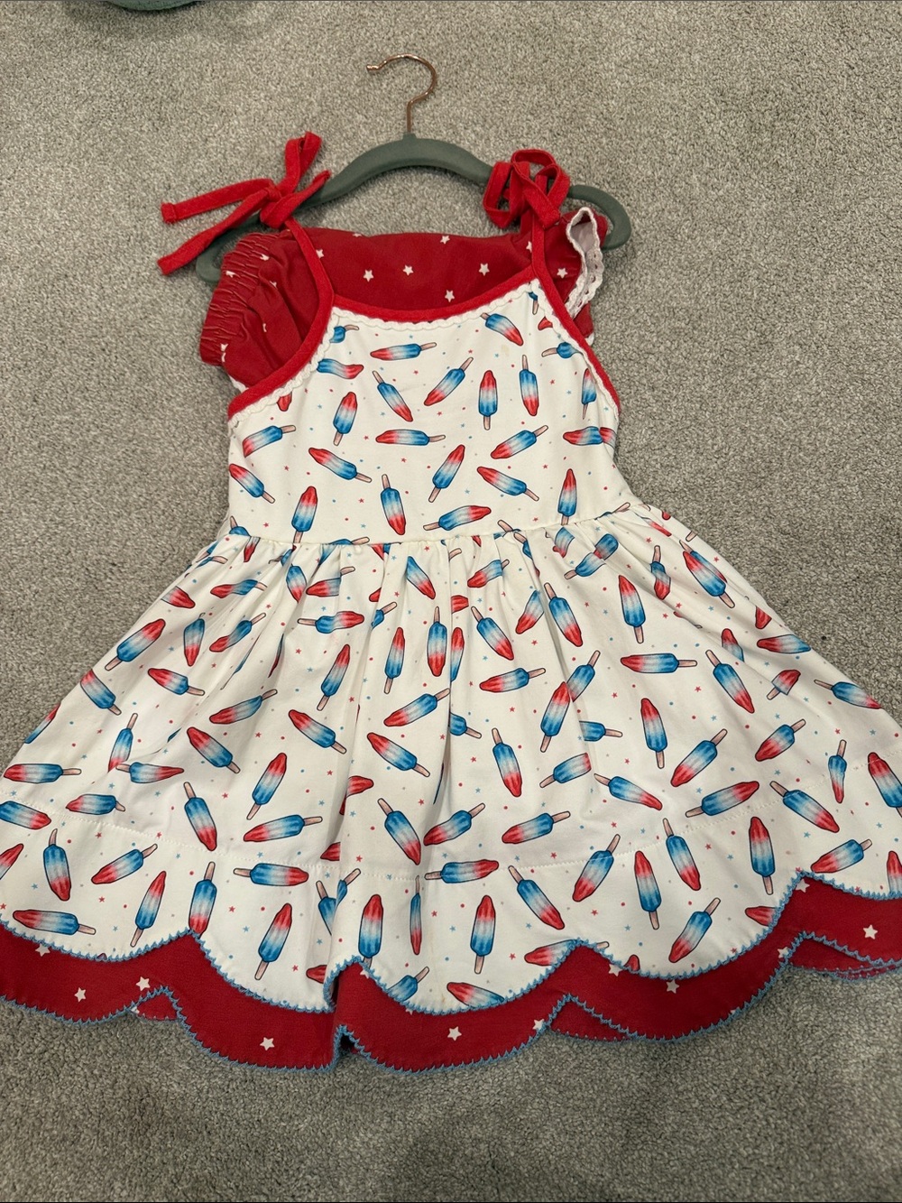 Girls Red & White Popsicle Print Tie-Shoulder Dress